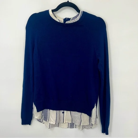 Joie Zaan Woven Sweater Shirt Pullover Crewneck Wool Cashmere Top Navy XS Blouse - Picture 5 of 11